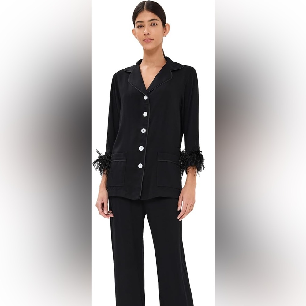 Sleeper Elegant Women's Party Pajama Shirt with Feather trim